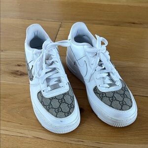 New Nike Air Force 1 White Sneakers with custom Gucci details.